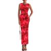 imagePRETTYGARDEN Wedding Guest Dresses for Women 2025 Summer Spring Floral Bodycon Sleeveless Mesh Maxi Long DressRed Floral