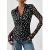 imagePRETTYGARDEN Women Button Down Floral Shirts 2025 Fall Trendy Long Sleeve V Neck Ruched Mesh Boho Blouse Tops Date Outfits01 Dot Black White