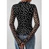 imagePRETTYGARDEN Women Button Down Floral Shirts 2025 Fall Trendy Long Sleeve V Neck Ruched Mesh Boho Blouse Tops Date Outfits01 Dot Black White