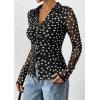 imagePRETTYGARDEN Women Button Down Floral Shirts 2025 Fall Trendy Long Sleeve V Neck Ruched Mesh Boho Blouse Tops Date Outfits01 Dot Black White