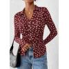 imagePRETTYGARDEN Women Button Down Floral Shirts 2025 Fall Trendy Long Sleeve V Neck Ruched Mesh Boho Blouse Tops Date Outfits01 Dot Burgundy White