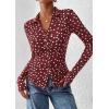 imagePRETTYGARDEN Women Button Down Floral Shirts 2025 Fall Trendy Long Sleeve V Neck Ruched Mesh Boho Blouse Tops Date Outfits01 Dot Burgundy White