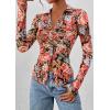 imagePRETTYGARDEN Women Button Down Floral Shirts 2025 Fall Trendy Long Sleeve V Neck Ruched Mesh Boho Blouse Tops Date OutfitsBlack Floral