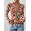 imagePRETTYGARDEN Women Button Down Floral Shirts 2025 Fall Trendy Long Sleeve V Neck Ruched Mesh Boho Blouse Tops Date OutfitsBlack Floral