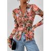 imagePRETTYGARDEN Women Button Down Floral Shirts 2025 Fall Trendy Long Sleeve V Neck Ruched Mesh Boho Blouse Tops Date OutfitsBlack Floral