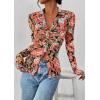 imagePRETTYGARDEN Women Button Down Floral Shirts 2025 Fall Trendy Long Sleeve V Neck Ruched Mesh Boho Blouse Tops Date OutfitsBlack Floral