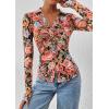 imagePRETTYGARDEN Women Button Down Floral Shirts 2025 Fall Trendy Long Sleeve V Neck Ruched Mesh Boho Blouse Tops Date OutfitsBlack Floral