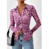imagePRETTYGARDEN Women Button Down Floral Shirts 2025 Fall Trendy Long Sleeve V Neck Ruched Mesh Boho Blouse Tops Date OutfitsLeopard Purple