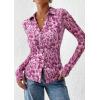 imagePRETTYGARDEN Women Button Down Floral Shirts 2025 Fall Trendy Long Sleeve V Neck Ruched Mesh Boho Blouse Tops Date OutfitsLeopard Purple