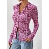 imagePRETTYGARDEN Women Button Down Floral Shirts 2025 Fall Trendy Long Sleeve V Neck Ruched Mesh Boho Blouse Tops Date OutfitsLeopard Purple