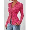 imagePRETTYGARDEN Women Button Down Floral Shirts 2025 Fall Trendy Long Sleeve V Neck Ruched Mesh Boho Blouse Tops Date OutfitsPink Red Floral