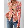 imagePRETTYGARDEN Women Button Down Floral Shirts 2025 Fall Trendy Long Sleeve V Neck Ruched Mesh Boho Blouse Tops Date OutfitsRed Pink