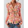 imagePRETTYGARDEN Women Button Down Floral Shirts 2025 Fall Trendy Long Sleeve V Neck Ruched Mesh Boho Blouse Tops Date OutfitsRed Pink