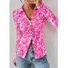 imagePRETTYGARDEN Women Button Down Floral Shirts 2025 Fall Trendy Long Sleeve V Neck Ruched Mesh Boho Blouse Tops Date OutfitsRose Pink
