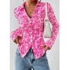 imagePRETTYGARDEN Women Button Down Floral Shirts 2025 Fall Trendy Long Sleeve V Neck Ruched Mesh Boho Blouse Tops Date OutfitsRose Pink