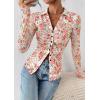 imagePRETTYGARDEN Women Button Down Floral Shirts 2025 Fall Trendy Long Sleeve V Neck Ruched Mesh Boho Blouse Tops Date OutfitsWhite Pink Floral