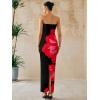 imagePRETTYGARDEN Women Summer Strapless Maxi Dress Bodycon Floral Sexy Long Wedding Guest Dress Formal Tube Mesh Cocktail DressesBlack Red Flower