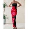 imagePRETTYGARDEN Women Summer Strapless Maxi Dress Bodycon Floral Sexy Long Wedding Guest Dress Formal Tube Mesh Cocktail DressesBlack Red Flower