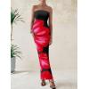 imagePRETTYGARDEN Women Summer Strapless Maxi Dress Bodycon Floral Sexy Long Wedding Guest Dress Formal Tube Mesh Cocktail DressesBlack Red Flower