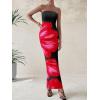 imagePRETTYGARDEN Women Summer Strapless Maxi Dress Bodycon Floral Sexy Long Wedding Guest Dress Formal Tube Mesh Cocktail DressesBlack Red Flower