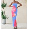 imagePRETTYGARDEN Women Summer Strapless Maxi Dress Bodycon Floral Sexy Long Wedding Guest Dress Formal Tube Mesh Cocktail DressesBlue Pink Floral