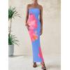 imagePRETTYGARDEN Women Summer Strapless Maxi Dress Bodycon Floral Sexy Long Wedding Guest Dress Formal Tube Mesh Cocktail DressesBlue Pink Floral
