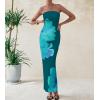 imagePRETTYGARDEN Women Summer Strapless Maxi Dress Bodycon Floral Sexy Long Wedding Guest Dress Formal Tube Mesh Cocktail DressesDark Green Floral