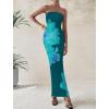 imagePRETTYGARDEN Women Summer Strapless Maxi Dress Bodycon Floral Sexy Long Wedding Guest Dress Formal Tube Mesh Cocktail DressesDark Green Floral