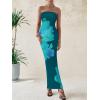 imagePRETTYGARDEN Women Summer Strapless Maxi Dress Bodycon Floral Sexy Long Wedding Guest Dress Formal Tube Mesh Cocktail DressesDark Green Floral