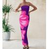 imagePRETTYGARDEN Women Summer Strapless Maxi Dress Bodycon Floral Sexy Long Wedding Guest Dress Formal Tube Mesh Cocktail DressesFloral Purple Pink