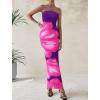 imagePRETTYGARDEN Women Summer Strapless Maxi Dress Bodycon Floral Sexy Long Wedding Guest Dress Formal Tube Mesh Cocktail DressesFloral Purple Pink