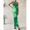 imagePRETTYGARDEN Women Summer Strapless Maxi Dress Bodycon Floral Sexy Long Wedding Guest Dress Formal Tube Mesh Cocktail DressesGreen Floral