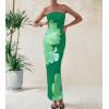 imagePRETTYGARDEN Women Summer Strapless Maxi Dress Bodycon Floral Sexy Long Wedding Guest Dress Formal Tube Mesh Cocktail DressesGreen Floral