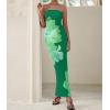 imagePRETTYGARDEN Women Summer Strapless Maxi Dress Bodycon Floral Sexy Long Wedding Guest Dress Formal Tube Mesh Cocktail DressesGreen Floral