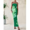 imagePRETTYGARDEN Women Summer Strapless Maxi Dress Bodycon Floral Sexy Long Wedding Guest Dress Formal Tube Mesh Cocktail DressesGreen Floral