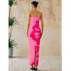 imagePRETTYGARDEN Women Summer Strapless Maxi Dress Bodycon Floral Sexy Long Wedding Guest Dress Formal Tube Mesh Cocktail DressesPink Floral
