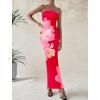imagePRETTYGARDEN Women Summer Strapless Maxi Dress Bodycon Floral Sexy Long Wedding Guest Dress Formal Tube Mesh Cocktail DressesRed Pink Flower