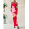imagePRETTYGARDEN Women Summer Strapless Maxi Dress Bodycon Floral Sexy Long Wedding Guest Dress Formal Tube Mesh Cocktail DressesRed Pink Flower