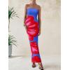 imagePRETTYGARDEN Women Summer Strapless Maxi Dress Bodycon Floral Sexy Long Wedding Guest Dress Formal Tube Mesh Cocktail DressesSky Blue Red Floral