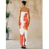 imagePRETTYGARDEN Women Summer Strapless Maxi Dress Bodycon Floral Sexy Long Wedding Guest Dress Formal Tube Mesh Cocktail DressesWhite Orange Floral