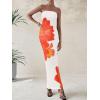 imagePRETTYGARDEN Women Summer Strapless Maxi Dress Bodycon Floral Sexy Long Wedding Guest Dress Formal Tube Mesh Cocktail DressesWhite Orange Floral