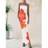 imagePRETTYGARDEN Women Summer Strapless Maxi Dress Bodycon Floral Sexy Long Wedding Guest Dress Formal Tube Mesh Cocktail DressesWhite Orange Floral