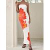 imagePRETTYGARDEN Women Summer Strapless Maxi Dress Bodycon Floral Sexy Long Wedding Guest Dress Formal Tube Mesh Cocktail DressesWhite Orange Floral