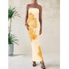 imagePRETTYGARDEN Women Summer Strapless Maxi Dress Bodycon Floral Sexy Long Wedding Guest Dress Formal Tube Mesh Cocktail DressesYellow Flower