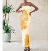 imagePRETTYGARDEN Women Summer Strapless Maxi Dress Bodycon Floral Sexy Long Wedding Guest Dress Formal Tube Mesh Cocktail DressesYellow Flower