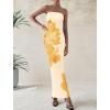 imagePRETTYGARDEN Women Summer Strapless Maxi Dress Bodycon Floral Sexy Long Wedding Guest Dress Formal Tube Mesh Cocktail DressesYellow Flower