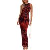 imagePRETTYGARDEN Wedding Guest Dresses for Women 2025 Summer Spring Floral Bodycon Sleeveless Mesh Maxi Long DressBlack Red Flower