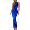 imagePRETTYGARDEN Wedding Guest Dresses for Women 2025 Summer Spring Floral Bodycon Sleeveless Mesh Maxi Long DressBlue Watercolour