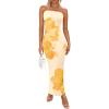 imagePRETTYGARDEN Women Summer Strapless Maxi Dress Bodycon Floral Sexy Long Wedding Guest Dress Formal Tube Mesh Cocktail DressesYellow Flower