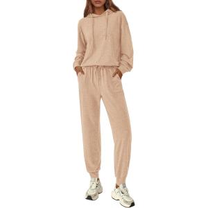 imagePRETTYGARDEN Womens 2 Piece Lounge Sets Fall Clothes Hoodies Sweatshirt Joggers Sweatpants Sweatsuits 2025 Airport OutfitsBeige